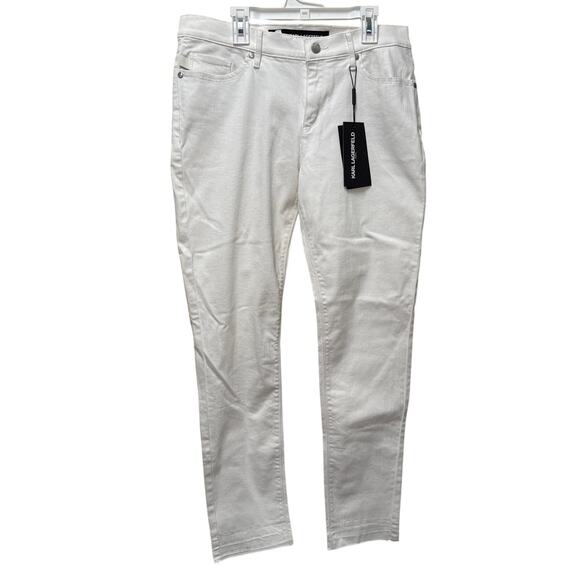Karl Lagerfeld White Skinny Jeans Mid Rise Women’s 10 Ankle Raw Hem NWT - Picture 1 of 14